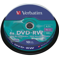 დისკი DVD-RW, Verbatim, 10 ცალი, 4.7GB