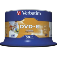 დისკი DVD-R, Verbatim, 50 ცალი, პრინტაბელური, 4.7Gb